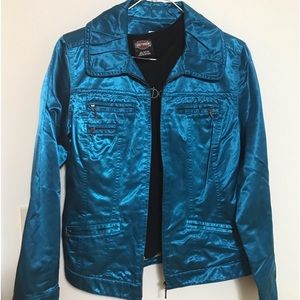 Metallic teal light jacket. No visible flaws